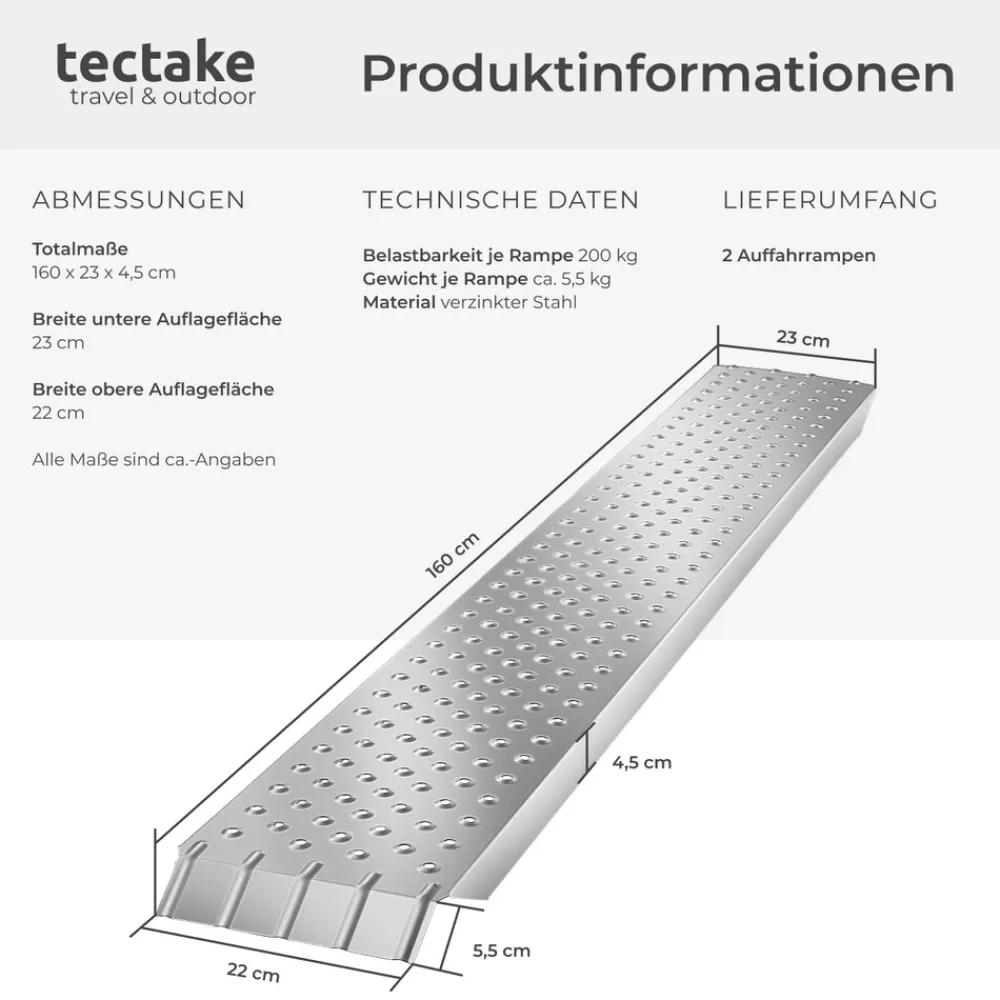 ® Auffahrrampen, 2er Set, rutschfeste, perforierte Oberfläche, 160 x 23 x 4,5 cm ^ TecTake Clearance