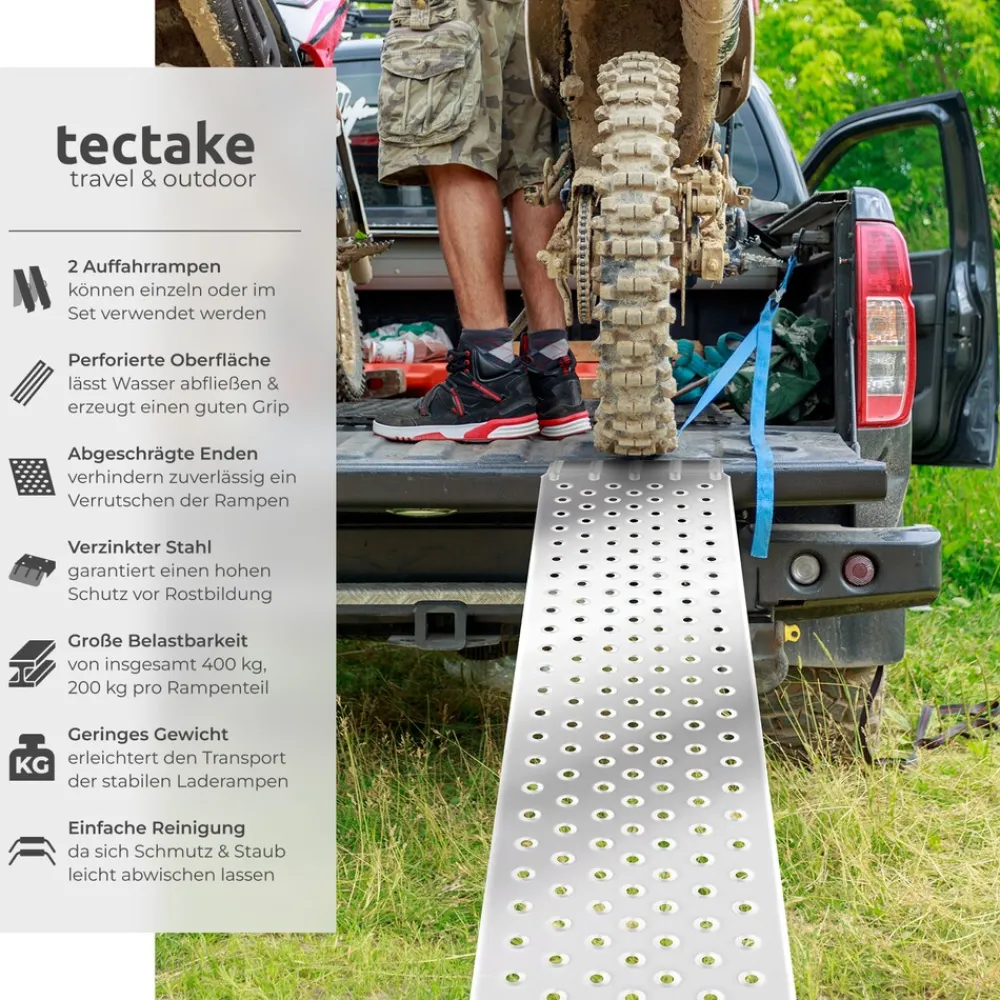 ® Auffahrrampen, 2er Set, rutschfeste, perforierte Oberfläche, 160 x 23 x 4,5 cm ^ TecTake Clearance