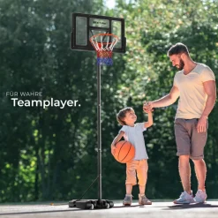 TecTake ® Basketballkorb, Outdoor, verstellbare Korbhöhe 230 - 305 cm, mit Rollen, inklusive Ball, Pumpe und 2 Netze