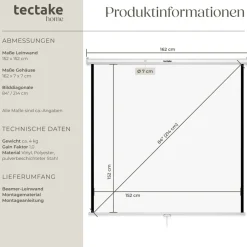 ® Beamer-Leinwand, ausziehbar, verschiedene Formate, Doppelschicht-Gewebetuch, faltenfrei ^ TecTake Online