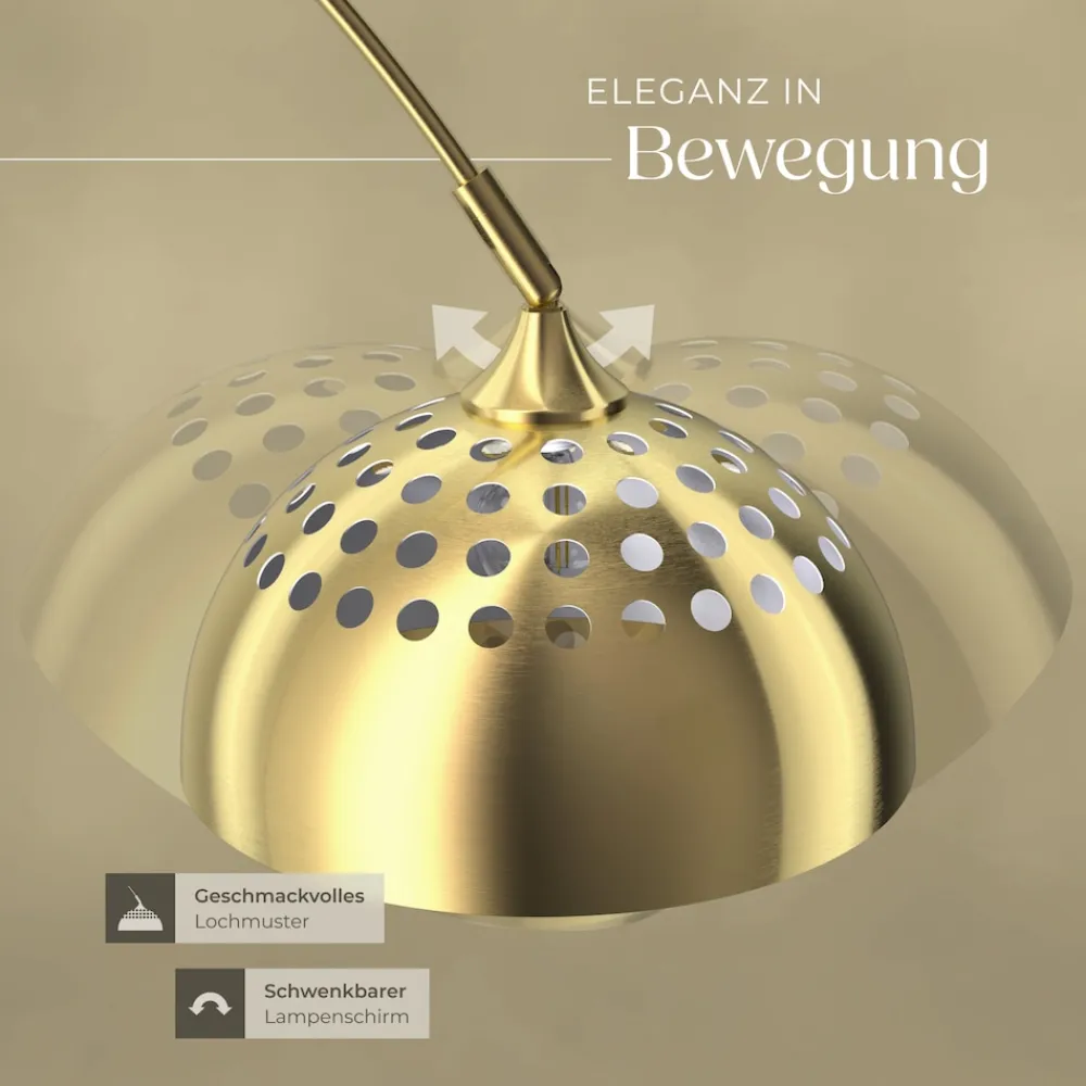 ® Bogenleuchte, 70er Jahre Retro-Stil, Teleskopbogen mit schwenkbarem Lampenschirm, Fußschalter, höhenverstellbar 187 - 206 cm ^ TecTake New