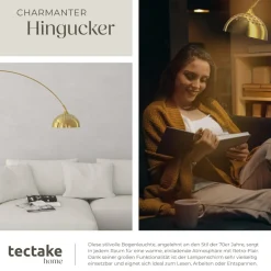 ® Bogenleuchte, 70er Jahre Retro-Stil, Teleskopbogen mit schwenkbarem Lampenschirm, Fußschalter, höhenverstellbar 187 - 206 cm ^ TecTake New