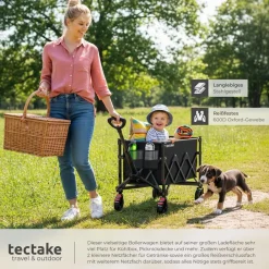 ® Bollerwagen, faltbar, abnehmbare Plane aus Oxford-Gewebe mit 3 Netztaschen und Reißverschlussfach, inklusive Einlegeboden, Belastbarkeit 80 kg ^ TecTake Clearance