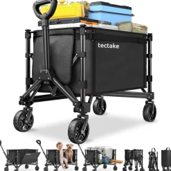 ® Bollerwagen, faltbar, abnehmbare Plane aus Oxford-Gewebe mit großer Netztasche und Innenfach, Inklusive Einlegeboden, Reflektorstreifen, Belastbarkeit 60 kg ^ TecTake Hot