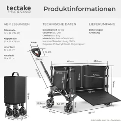 ® Bollerwagen, faltbar, abnehmbare Plane aus Oxford-Gewebe mit großer Netztasche und Innenfach, Inklusive Einlegeboden, Reflektorstreifen, Belastbarkeit 60 kg ^ TecTake Hot