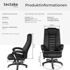 ® Bürostuhl, 360° drehbar und stufenlos höhenverstellbar, dicke Polsterung mit Kunstlederbezug, einstellbare Wippfunktion ^ TecTake Clearance