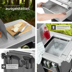® Campingküche Luxus mit Aluminiumgestell und 4 Fächern, faltbar, mit viel Stauraum, Windschutz und Spülbecken, 116 x 52 x 107 cm ^ TecTake Discount
