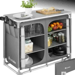 TecTake ® Campingschrank Deluxe mit Aluminiumgestell und 6 Fächern, faltbar, Stauraum mit 6 Fächern, 97 x 47,5 x 78 cm grau Clearance