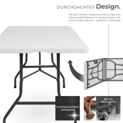 ® Campingtisch, klappbar, hohe Belastbarkeit, 183 x 76 x 74 cm ^ TecTake Online