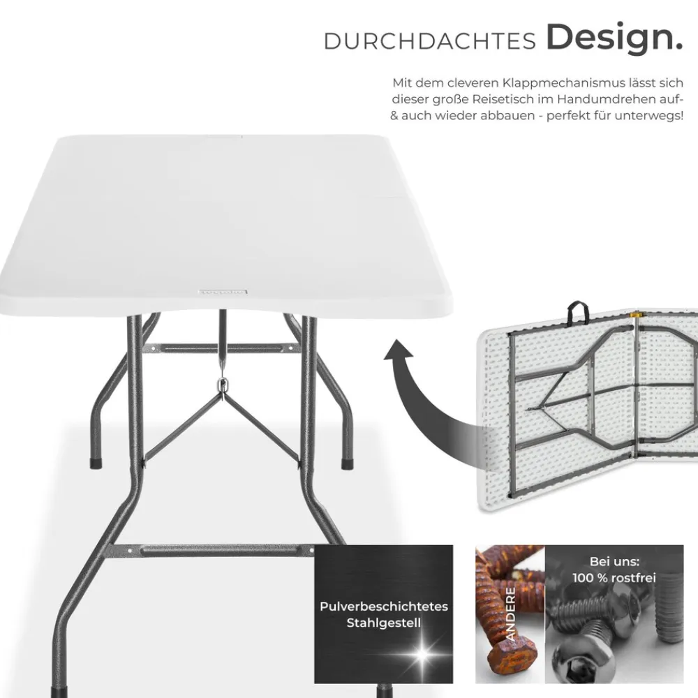® Campingtisch, klappbar, wetterfest, 120 kg Belastbarkeit, gummierter Tragegriff ^ TecTake Online