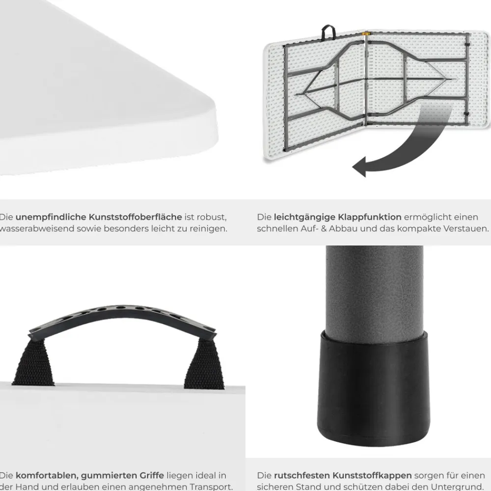 ® Campingtisch, klappbar, wetterfest, 120 kg Belastbarkeit, gummierter Tragegriff ^ TecTake Online