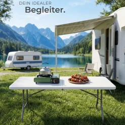 ® Campingtisch, klappbar, wetterfest, 120 kg Belastbarkeit, gummierter Tragegriff ^ TecTake Online