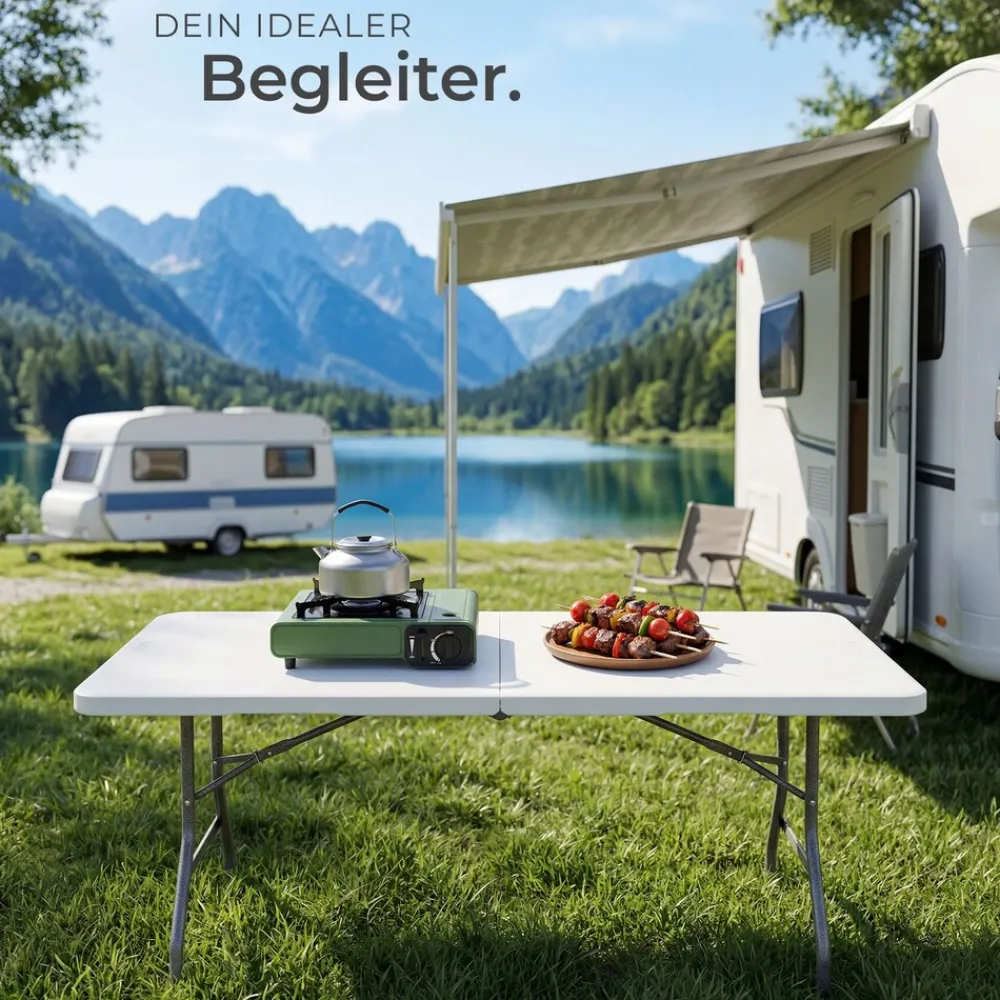 ® Campingtisch, klappbar, wetterfest, 120 kg Belastbarkeit, gummierter Tragegriff ^ TecTake Online