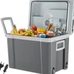 TecTake ® Elektrische Kühl- und Wärmebox, 35 l Fassungsvermögen, robustes Kunststoffgehäuse, mit Rollen, Steckdosen- und Autoanschluss Hot