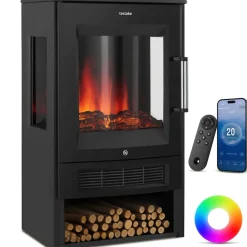 ® Elektrokamin, 2 Leistungsstufen mit 900 W und 1800 W, 8 Farbeinstellungen und 5 Helligkeitsstufen, mit Fernbedienung und App-Steuerung ^ TecTake Sale