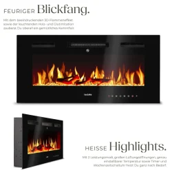 ® Elektro-Wandkamin, 2 Leistungsstufen mit 900 W und 1800 W, mehrere Farb-, Helligkeits- und Geschwindigkeitseinstellungen, mit Fernbedienung und App-Steuerung, integriertes Thermostat ^ TecTake Best