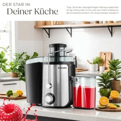 ® Entsafter, 600 W, 500 ml Fassungsvermögen, Edelstahlgehäuse, rutschfeste Gummifüße, 18 x 26 x 28,5, GS-Zertifikat ^ TecTake New