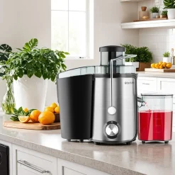 ® Entsafter, 600 W, 500 ml Fassungsvermögen, Edelstahlgehäuse, rutschfeste Gummifüße, 18 x 26 x 28,5, GS-Zertifikat ^ TecTake New