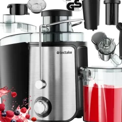 ® Entsafter, 600 W, 500 ml Fassungsvermögen, Edelstahlgehäuse, rutschfeste Gummifüße, 18 x 26 x 28,5, GS-Zertifikat ^ TecTake New
