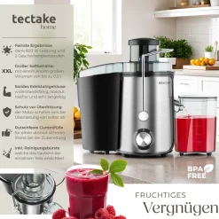 ® Entsafter, 600 W, 500 ml Fassungsvermögen, Edelstahlgehäuse, rutschfeste Gummifüße, 18 x 26 x 28,5, GS-Zertifikat ^ TecTake New