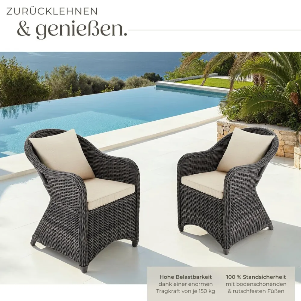 ® 2er Set Aluminium Rattansessel, wetterfest und UV-beständig, pflegeleicht, kein Aufbau ^ TecTake Clearance