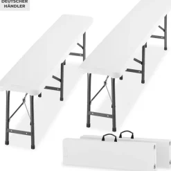 TecTake ® 2er Set Campingklappbank, wetterfest, je 500 kg belastbar, bis zu 8 Personen, gummierte Tragegriffe weiß Sale