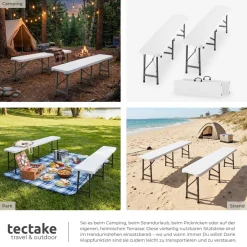 TecTake ® 2er Set Campingklappbank, wetterfest, je 500 kg belastbar, bis zu 8 Personen, gummierte Tragegriffe weiß Sale