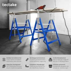 ® 2er-Set Gerüstbock, aus Stahl-Vierkantrohr, 7-fach höhenverstellbar 79,5 - 130 cm, mit Sicherheitsspinden ^ TecTake Hot
