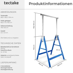 ® 2er-Set Gerüstbock, aus Stahl-Vierkantrohr, 7-fach höhenverstellbar 79,5 - 130 cm, mit Sicherheitsspinden ^ TecTake Hot