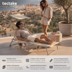 ® 2er Set Sonnenliege, klappbar, 4-fach verstellbare Rückenlehne mit Kopfpolster, 190 x 68 x 111 cm, mit Seitentasche ^ TecTake