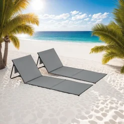 ® 2er Set Strandmatte, stufenlos verstellbare Rückenlehne, pulverbeschichtetes Stahlgestell, ultraleicht, inkl. Aufbewahrungstasche ^ TecTake Clearance