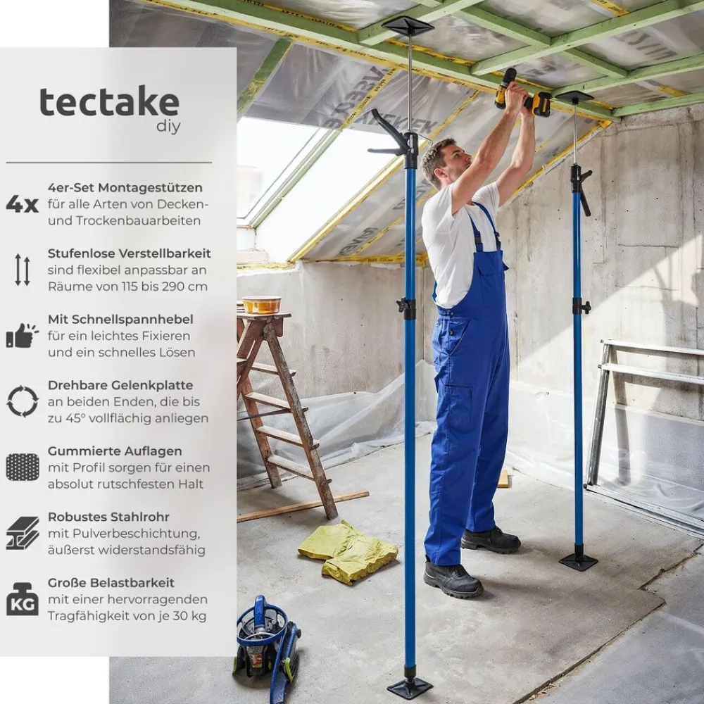 ® 4er-Set Teleskopstützen, stufenlos höhenverstellbar, Belastbarkeit 30 kg je Stütze, mit Schnellspannsystem ^ TecTake Online
