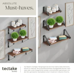 TecTake ® 3er Set Wandregal, Industrial Style, Belastbarkeit je Regal 15 kg, Höhe 12 cm Industrial Holz dunkel, rustikal Hot