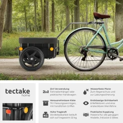 TecTake ® Fahrradanhänger, 2 in 1 multifunktional, luftgefüllte Profilreifen mit Kugellager, Belastbarkeit 50 kg, 70 Liter, ca. 148 x 64 x 81 cm