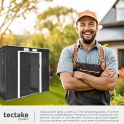 TecTake ® Gartenhaus mit Pultdach, aus Stahl, praktische Schiebetür, 213 x 130 x 173 cm grau/weiß
