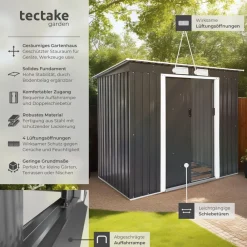 TecTake ® Gartenhaus mit Pultdach, aus Stahl, praktische Schiebetür, 213 x 130 x 173 cm grau/weiß