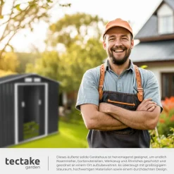 ® Gartenhaus mit Satteldach, aus Stahl, praktische Schiebetür, 214 x 130 x 185 cm ^ TecTake Sale