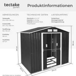 ® Gartenhaus mit Satteldach, aus Stahl, praktische Schiebetür, 214 x 130 x 185 cm ^ TecTake Sale
