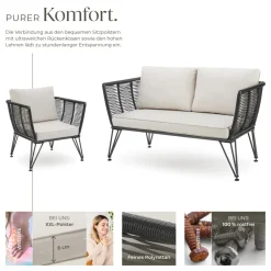 ® Garten-Loungeset, Polyrattan im Rope-Design, abnehmbare Polyesterbezüge, höhenverstellbare Füße ^ TecTake Online