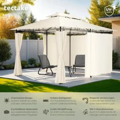 ® Gartenpavillon, 4 x 3 m, Doppeldachsystem, inklusive Spannseilen und Heringen ^ TecTake Best