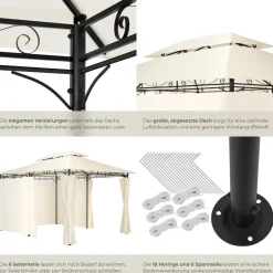 ® Gartenpavillon, 4 x 3 m, Doppeldachsystem, inklusive Spannseilen und Heringen ^ TecTake Best