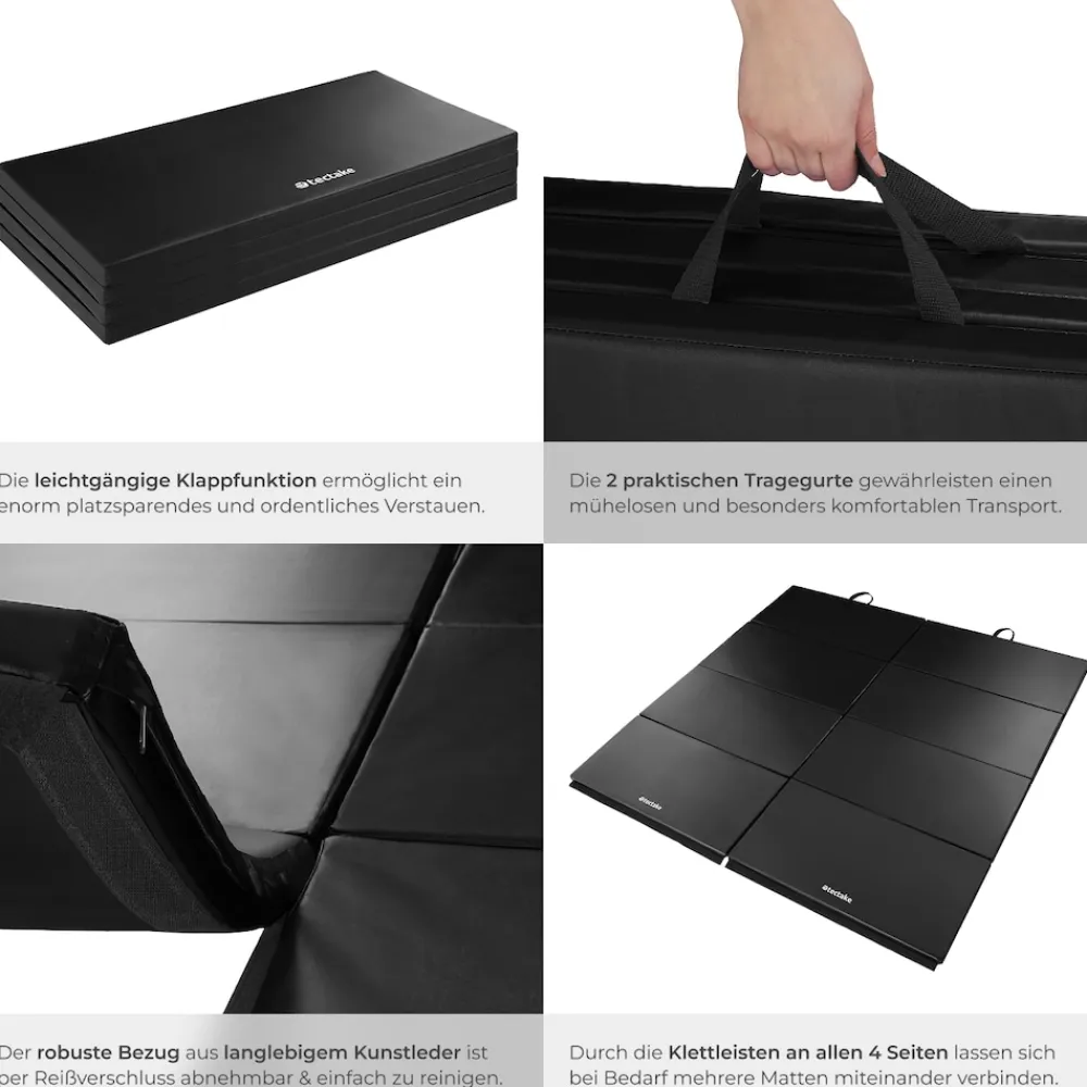 TecTake ® Gymnastikmatte, klappbar und erweiterbar, hautfreundlich und pflegeleicht, 240 x 120 x 5 cm schwarz Outlet