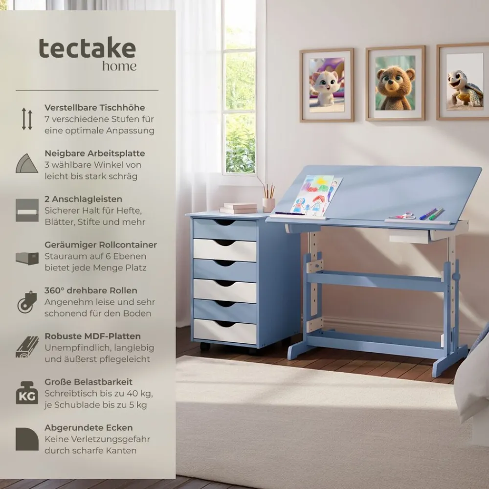 ® Höhenverstellbarer Schreibtisch, elektrisch, Tischplatte neigbar und 7-fach höhenverstellbar, 63 bis 94 cm, pflegeleicht ^ TecTake Best