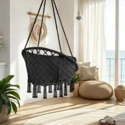 TecTake ® Hängesessel, mit Sitz- und Rückenpolster, große Zierquasten, 80 x 72 x 125 cm grau Online