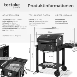 ® Holzkohlegrill, mit 2 Rädern, höhenverstellbare Holzkohlewanne mit Ascheschublade, 110 x 64 x 104 cm, untere Gitterablage ^ TecTake Outlet