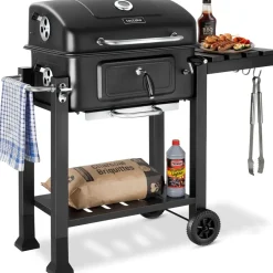 ® Holzkohlegrill, mit 2 Rädern, höhenverstellbare Holzkohlewanne mit Ascheschublade, 110 x 64 x 104 cm, untere Gitterablage ^ TecTake Outlet