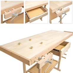 ® Holzwerkbank, mit 2 Schraubstöcken, 4 Stirnhölzer und 4 Bankhaken, 137 x 50 x 87 cm ^ TecTake Hot