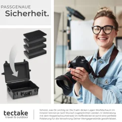 ® Kamerakoffer, aus robuster Hartschale mit 4 dicken Schaumstoffeinlagen, wasserdicht und temperaturbeständig, 56 x 42 x 21 cm ^ TecTake Sale