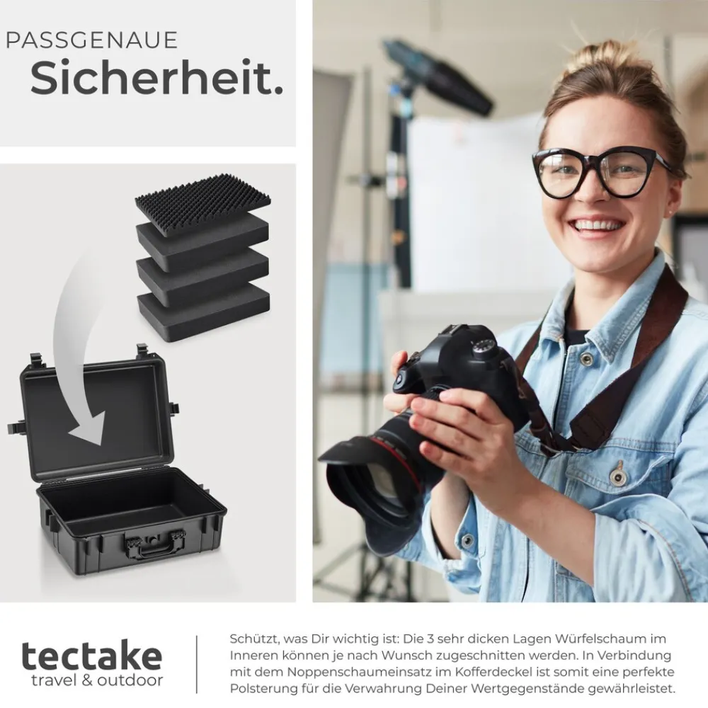® Kamerakoffer, aus robuster Hartschale mit 4 dicken Schaumstoffeinlagen, wasserdicht und temperaturbeständig, 56 x 42 x 21 cm ^ TecTake Sale