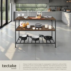 TecTake ® Küchenregal, Industrial Style, 2 Ablagen und Gitterablage, 120 x 60 x 90,5 cm Industrial Holz dunkel, rustikal Discount